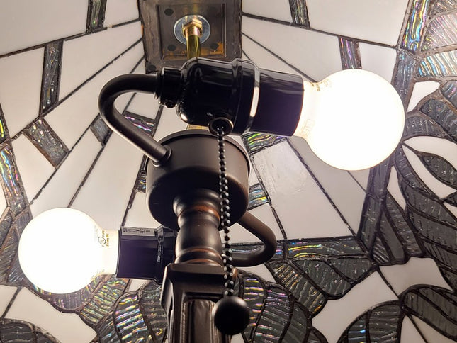 22" Dark Brown Metal Two Light Candlestick Table Lamp With White Shade