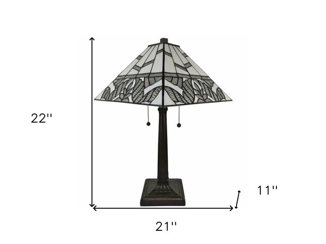 22" Dark Brown Metal Two Light Candlestick Table Lamp With White Shade