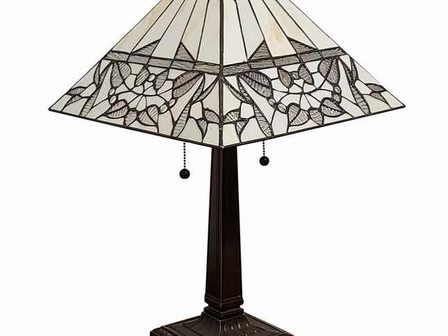 22" Dark Brown Metal Two Light Candlestick Table Lamp With White Shade