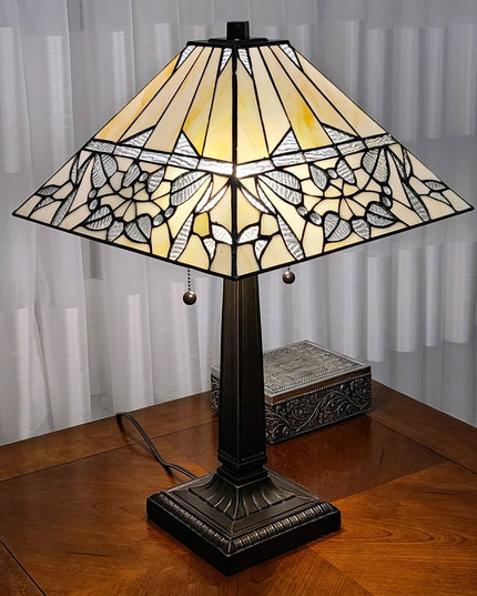 22" Dark Brown Metal Two Light Candlestick Table Lamp With White Shade