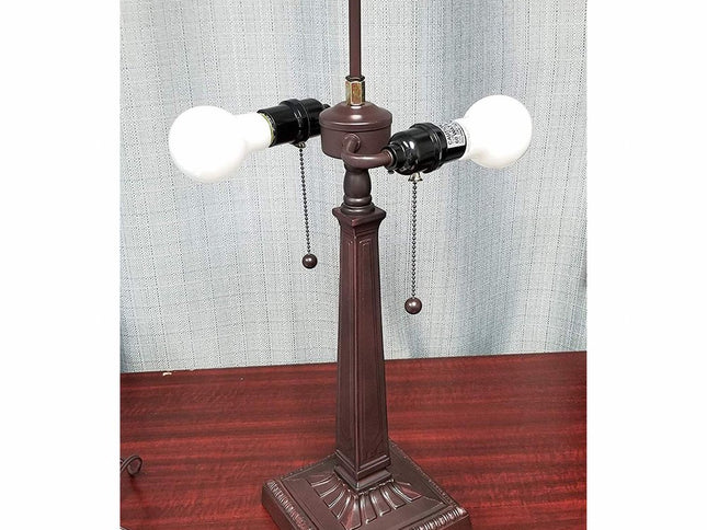 22" Dark Brown Metal Two Light Candlestick Table Lamp With White Shade