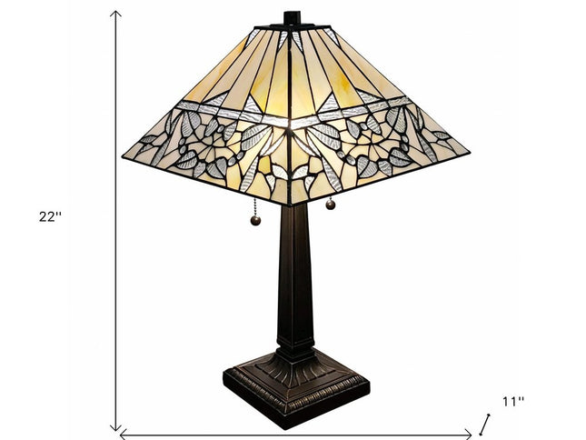 22" Dark Brown Metal Two Light Candlestick Table Lamp With White Shade