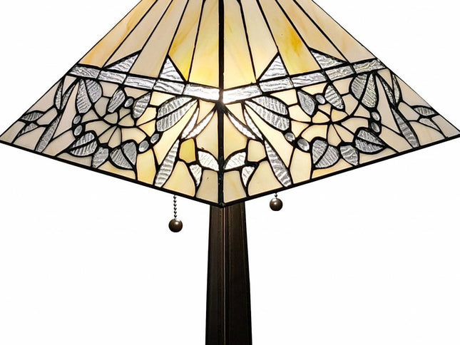 22" Dark Brown Metal Two Light Candlestick Table Lamp With White Shade