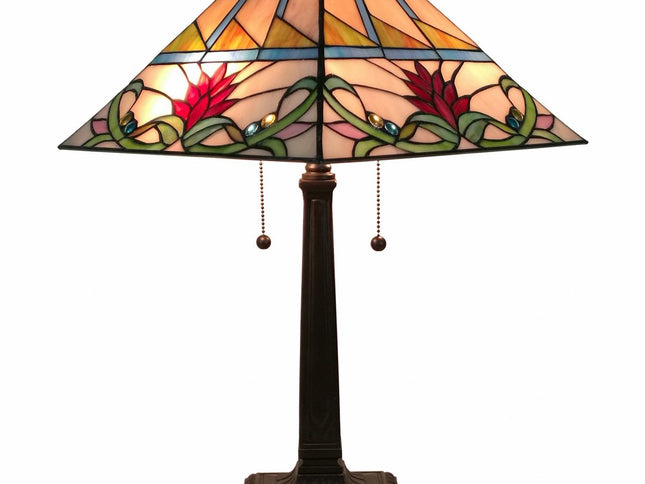 22" Dark Brown Metal Two Light Candlestick Table Lamp With White Empire Shade