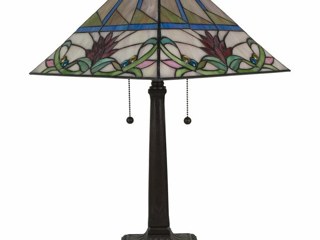 22" Dark Brown Metal Two Light Candlestick Table Lamp With White Empire Shade