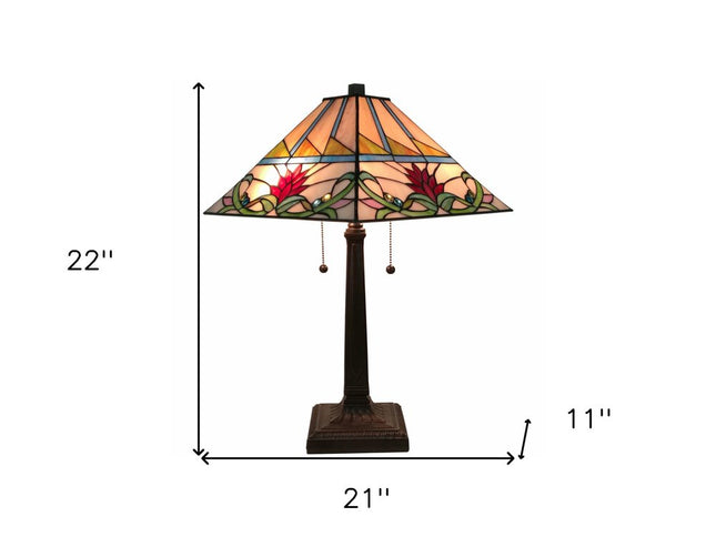 22" Dark Brown Metal Two Light Candlestick Table Lamp With White Empire Shade