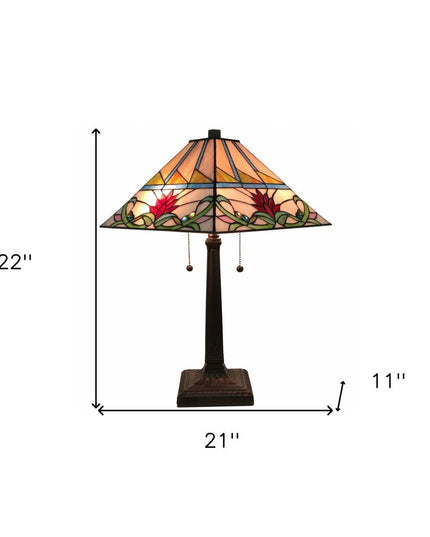 22" Dark Brown Metal Two Light Candlestick Table Lamp With White Empire Shade