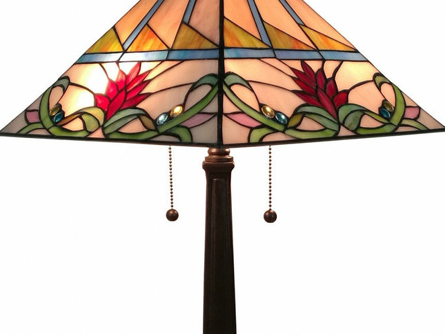 22" Dark Brown Metal Two Light Candlestick Table Lamp With White Empire Shade