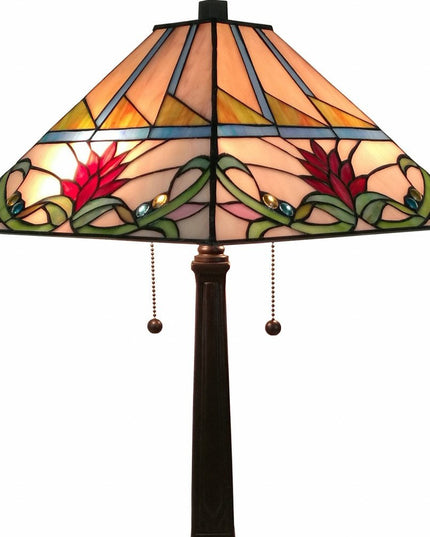 22" Dark Brown Metal Two Light Candlestick Table Lamp With White Empire Shade