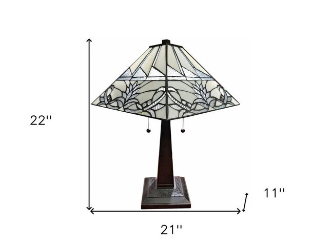 22" Dark Brown Metal Two Light Candlestick Table Lamp With White Empire Shade