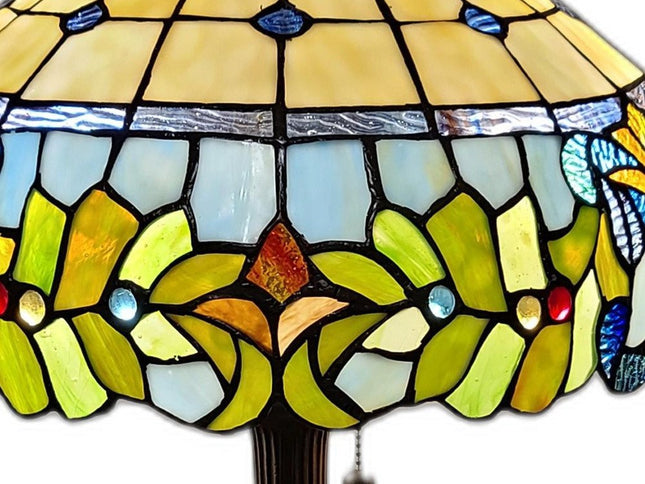 23" Dark Brown Metal Two Light Candlestick Table Lamp With Green Shade