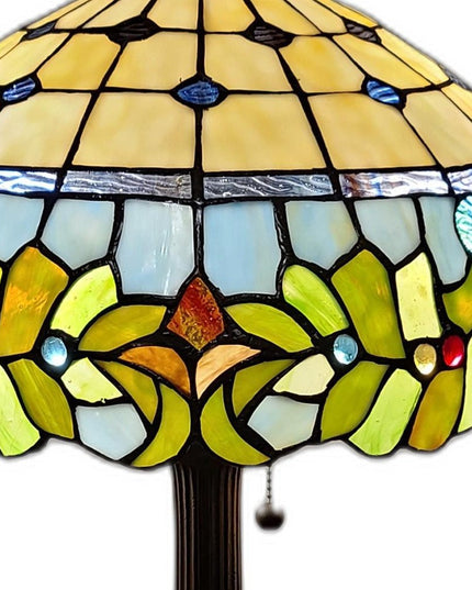 23" Dark Brown Metal Two Light Candlestick Table Lamp With Green Shade