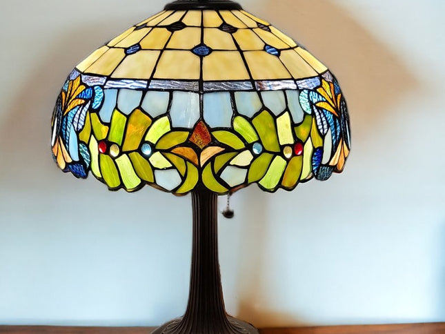 23" Dark Brown Metal Two Light Candlestick Table Lamp With Green Shade