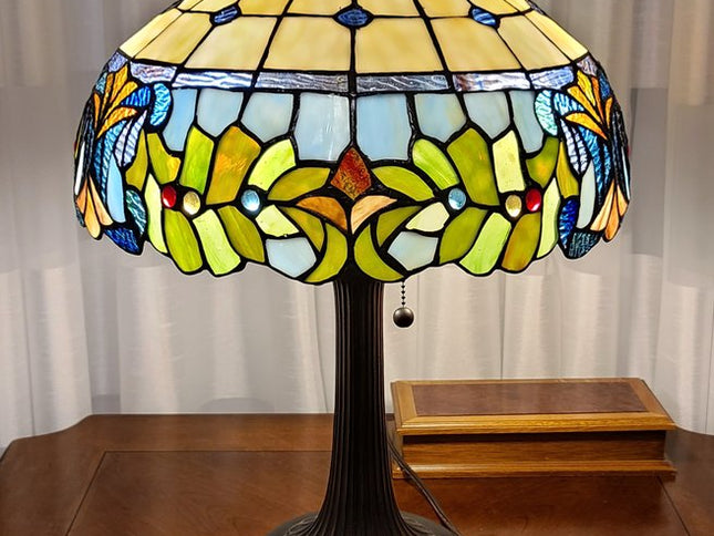 23" Dark Brown Metal Two Light Candlestick Table Lamp With Green Shade