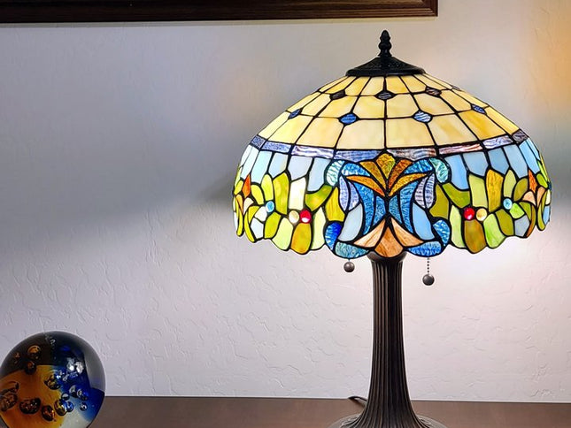 23" Dark Brown Metal Two Light Candlestick Table Lamp With Green Shade