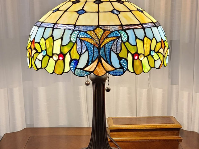 23" Dark Brown Metal Two Light Candlestick Table Lamp With Green Shade