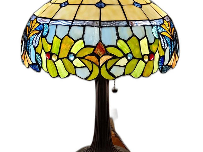 23" Dark Brown Metal Two Light Candlestick Table Lamp With Green Shade