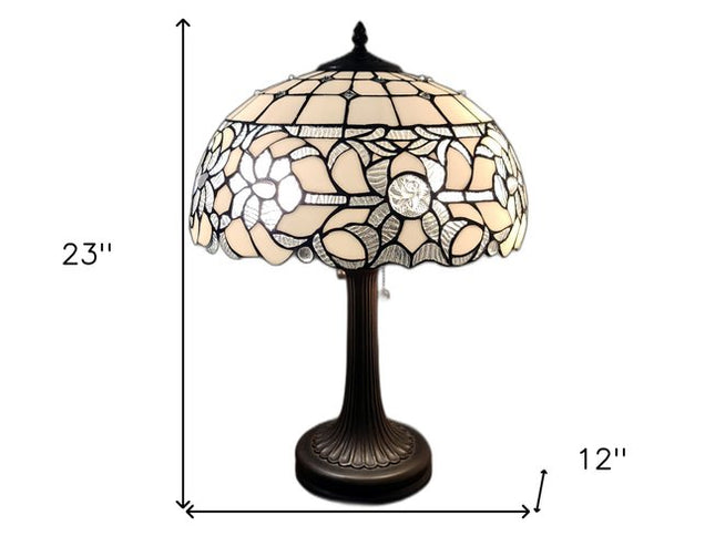 23" Dark Brown Metal Two Light Candlestick Table Lamp With White Shade