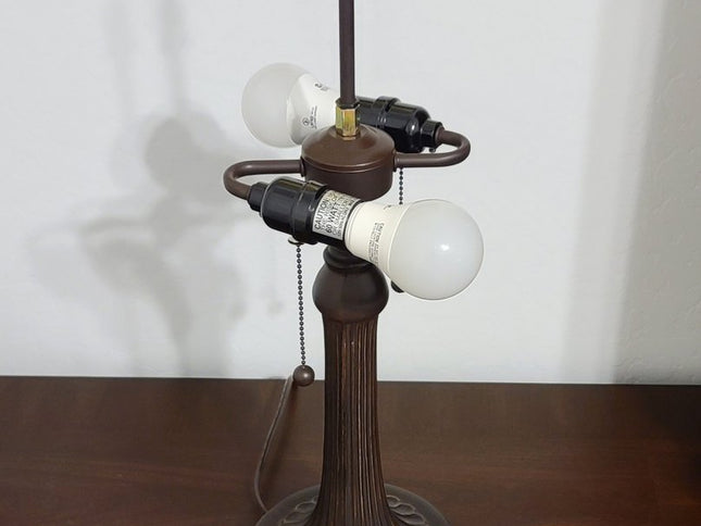 23" Dark Brown Metal Two Light Candlestick Table Lamp With White Shade