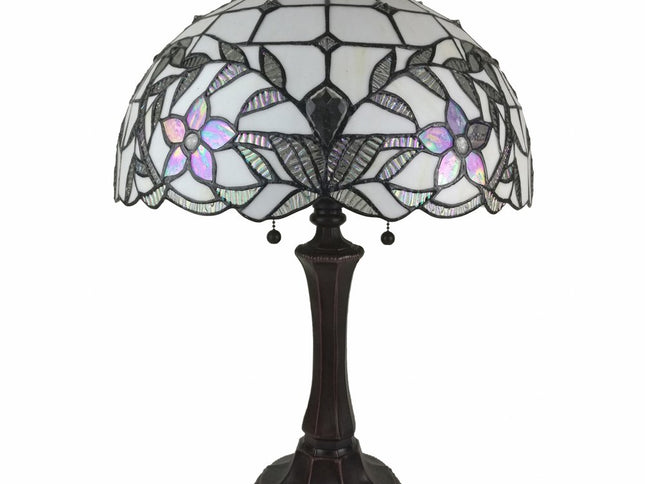 23" Dark Brown Metal Two Light Candlestick Table Lamp With White Shade