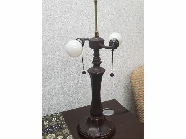 23" Dark Brown Metal Two Light Candlestick Table Lamp With White Shade