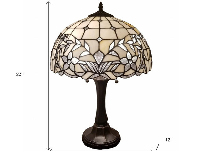 23" Dark Brown Metal Two Light Candlestick Table Lamp With White Shade