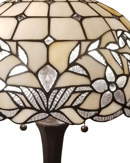 23" Dark Brown Metal Two Light Candlestick Table Lamp With White Shade