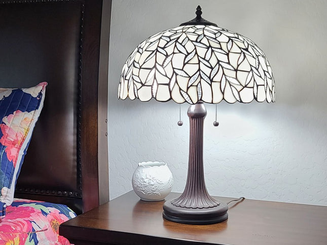 23" Dark Brown Metal Two Light Candlestick Table Lamp With White Shade