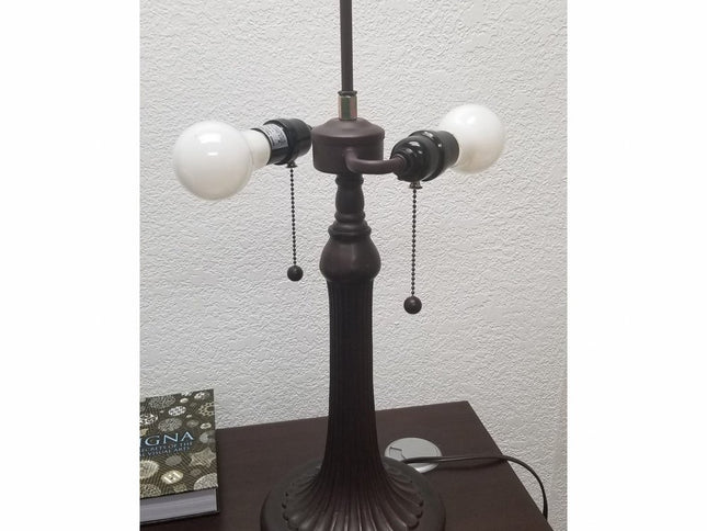 23" Dark Brown Metal Two Light Candlestick Table Lamp With White Shade