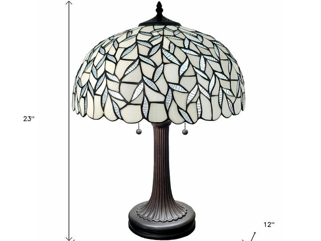 23" Dark Brown Metal Two Light Candlestick Table Lamp With White Shade