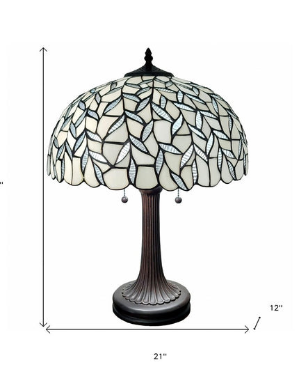 23" Dark Brown Metal Two Light Candlestick Table Lamp With White Shade