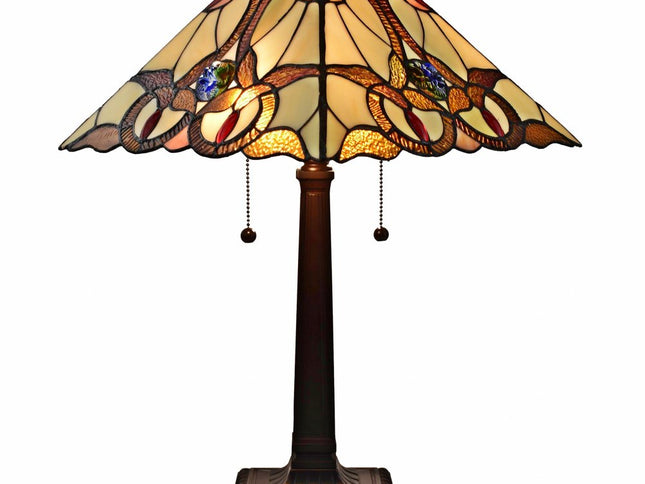 22" Dark Brown Metal Two Light Candlestick Table Lamp With Beige Empire Shade