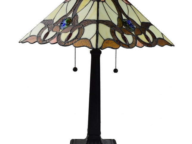 22" Dark Brown Metal Two Light Candlestick Table Lamp With Beige Empire Shade