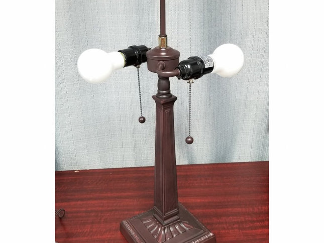 22" Dark Brown Metal Two Light Candlestick Table Lamp With Beige Empire Shade