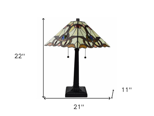 22" Dark Brown Metal Two Light Candlestick Table Lamp With Beige Empire Shade