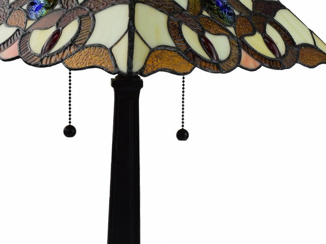 22" Dark Brown Metal Two Light Candlestick Table Lamp With Beige Empire Shade