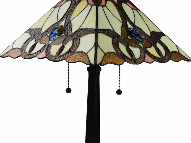 22" Dark Brown Metal Two Light Candlestick Table Lamp With Beige Empire Shade