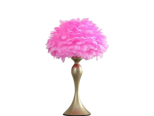 24" Glam Hot Pink Feather and Gold Table Lamp