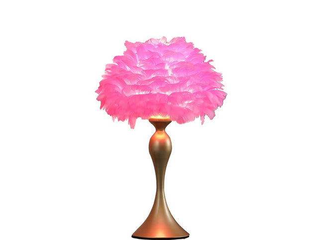 24" Glam Hot Pink Feather and Gold Table Lamp