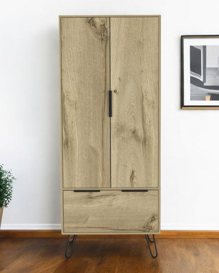 74" Oak Wood Two Door Single Drawer Combo Dresser