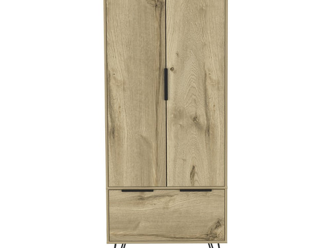 74" Oak Wood Two Door Single Drawer Combo Dresser