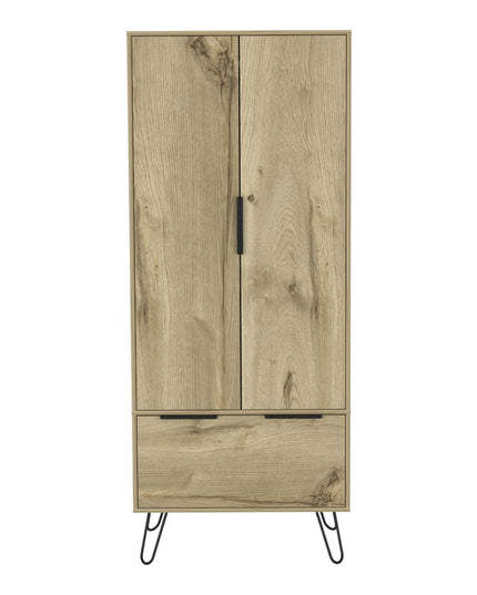 74" Oak Wood Two Door Single Drawer Combo Dresser