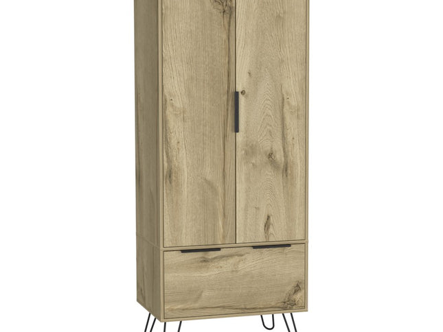 74" Oak Wood Two Door Single Drawer Combo Dresser