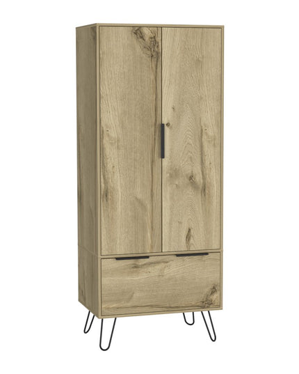 74" Oak Wood Two Door Single Drawer Combo Dresser