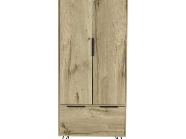 74" Oak Wood Two Door Single Drawer Combo Dresser