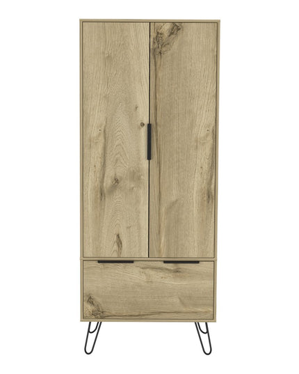 74" Oak Wood Two Door Single Drawer Combo Dresser