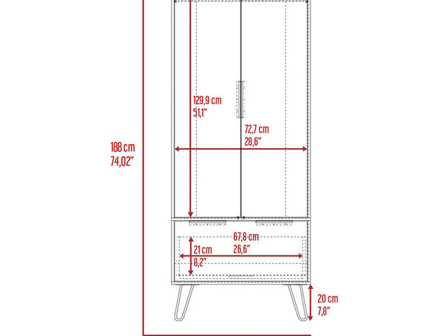 74" Oak Wood Two Door Single Drawer Combo Dresser