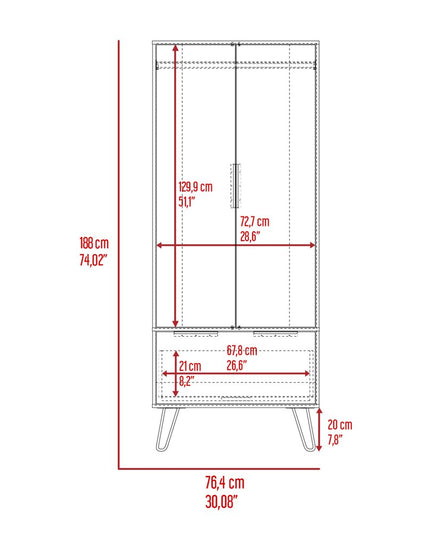 74" Oak Wood Two Door Single Drawer Combo Dresser