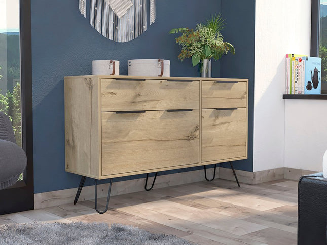 47" Brown and Black Four Drawer Double Dresser