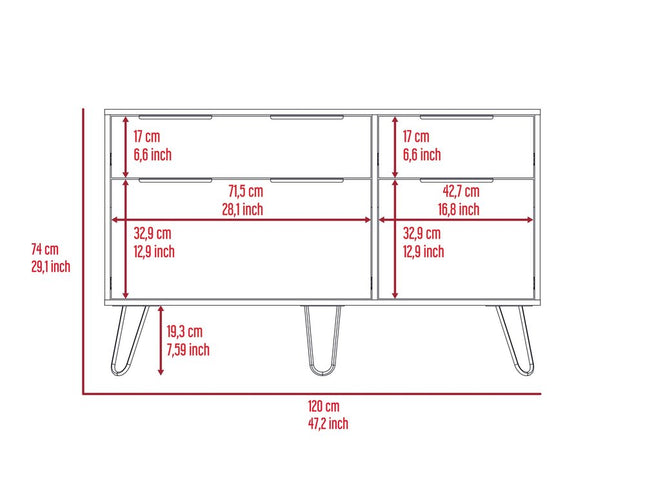 47" Brown and Black Four Drawer Double Dresser